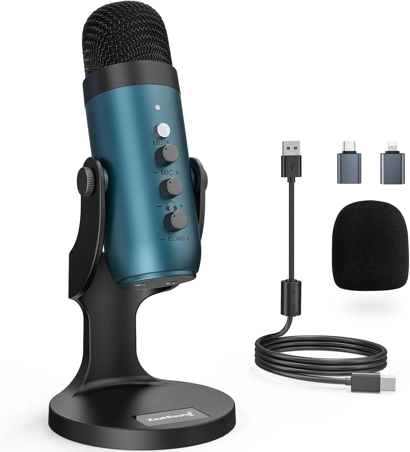 Micro condenser USB để bàn kèm chân đế, cáp và mút chắn gió