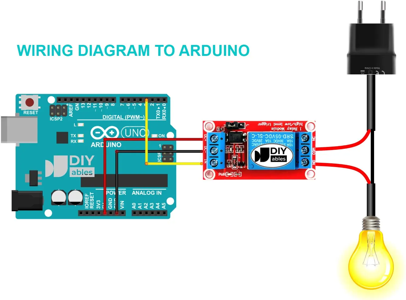 Sơ đồ nối module relay giữa vi điều khiển và bóng đèn điện lưới