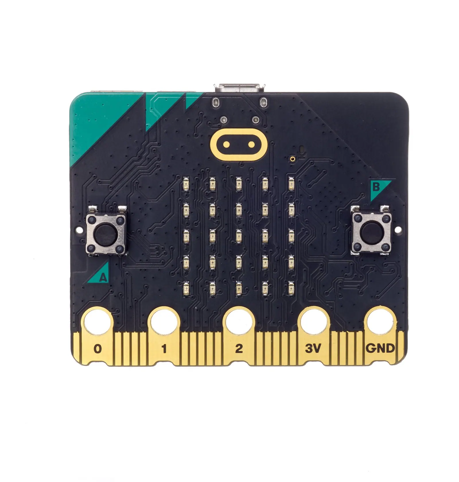 Bo mạch micro:bit với ma trận LED 5x5 và hai nút bấm A, B