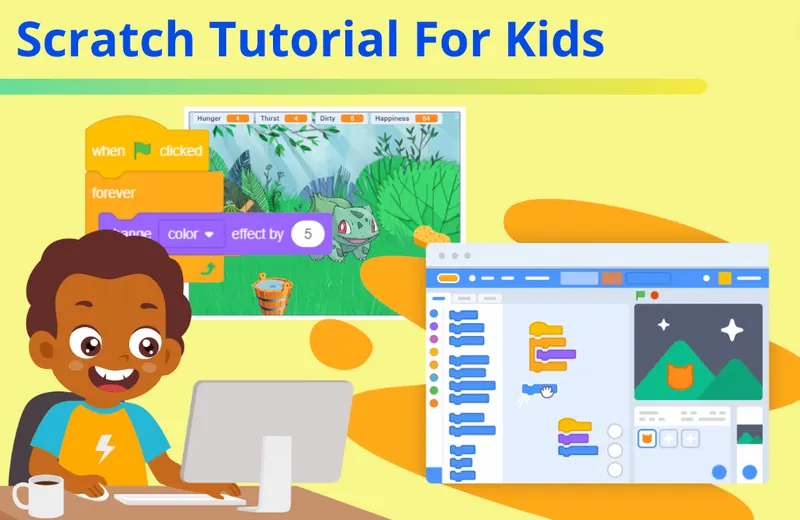 Giao diện Scratch với các khối lệnh màu ghép lại thành chương trình