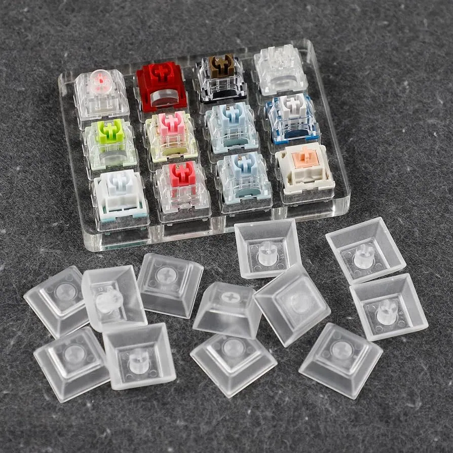 Bộ switch tester bằng acrylic gắn 16 loại switch nhiều màu, kèm keycap trong suốt